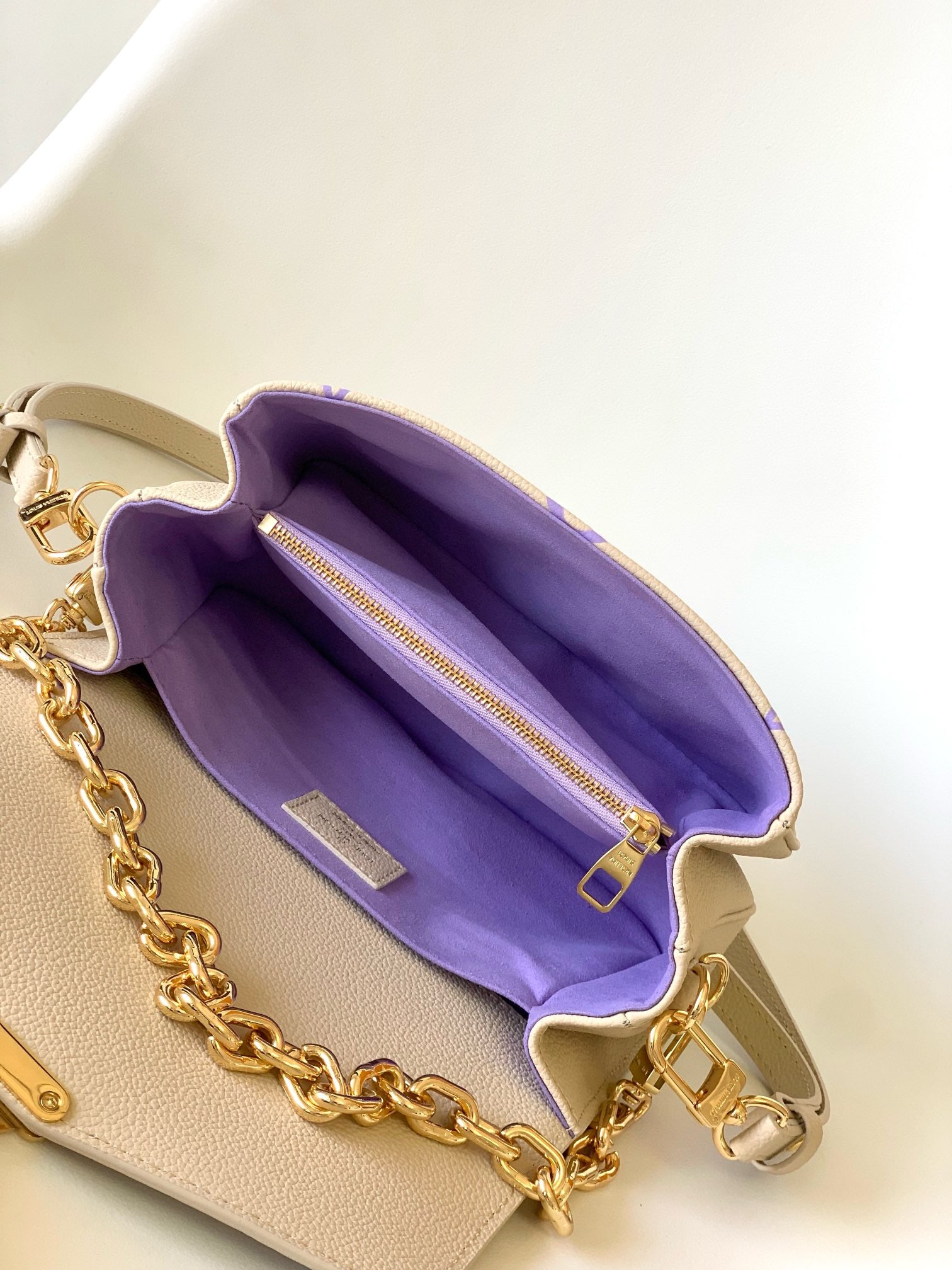 Louis Vuitton Lilac and Cream Monogram Embossed Leather Flap Crossbody Bag