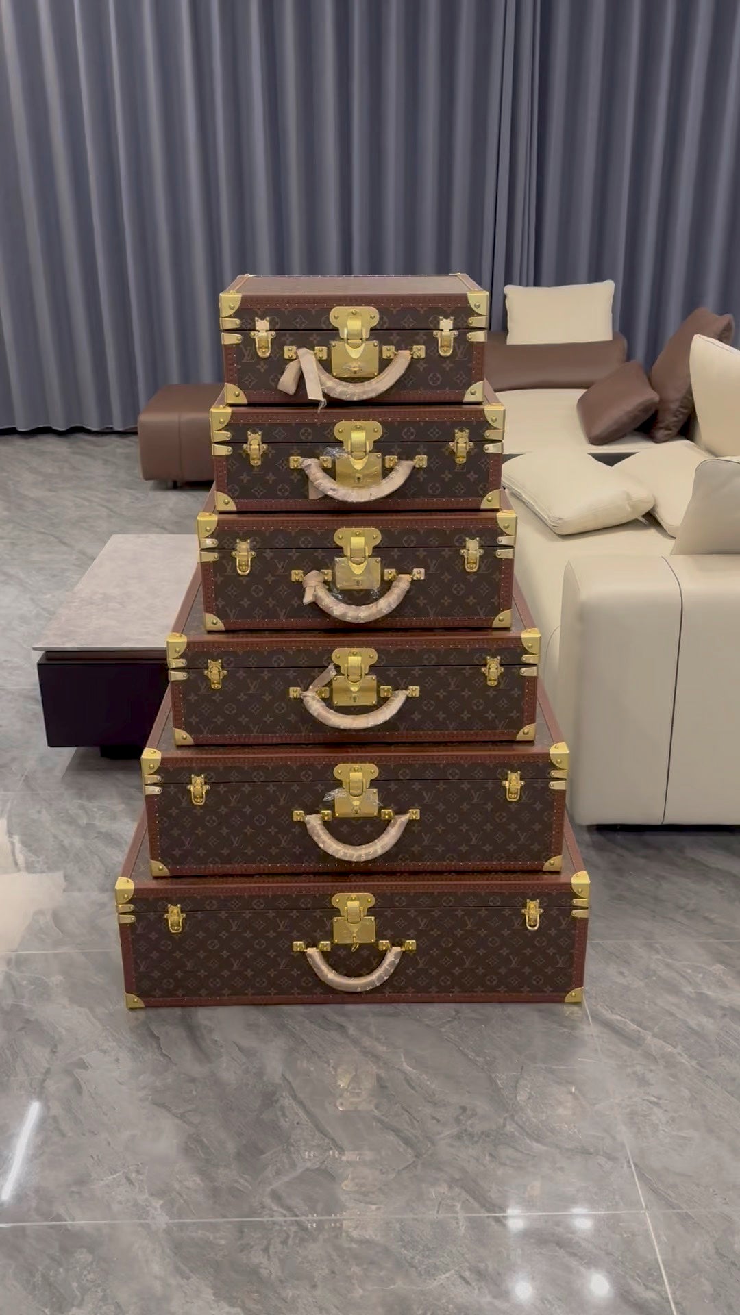 Vintage Brown Monogram Nesting Trunk Suitcase Set of 6