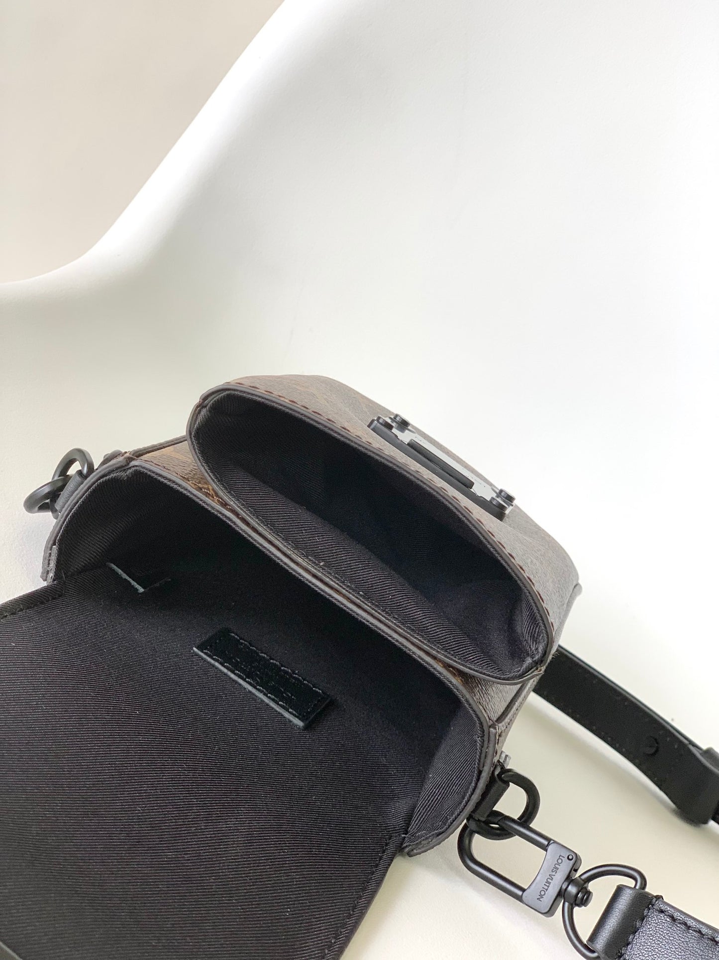 Louis Vuitton Brown Monogram Mini Crossbody Bag with Black Leather Shoulder Strap