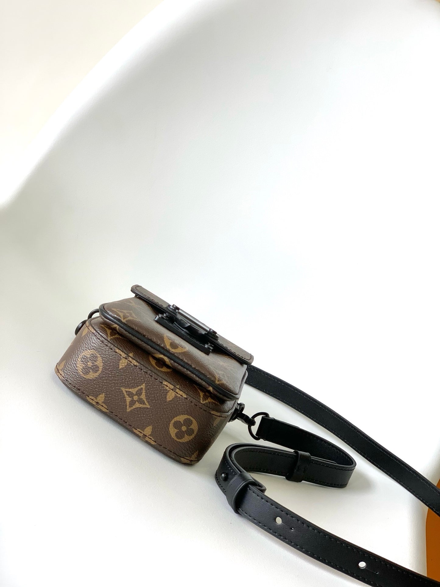 Louis Vuitton Brown Monogram Mini Crossbody Bag with Black Leather Shoulder Strap