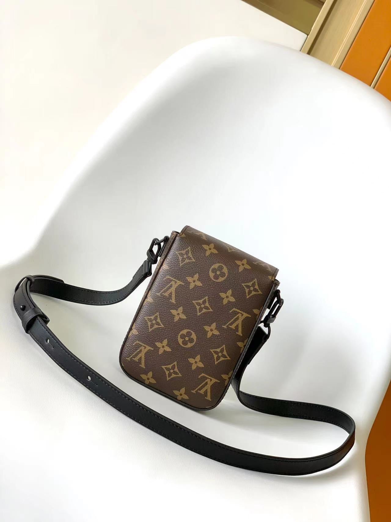Louis Vuitton Brown Monogram Mini Crossbody Bag with Black Leather Shoulder Strap