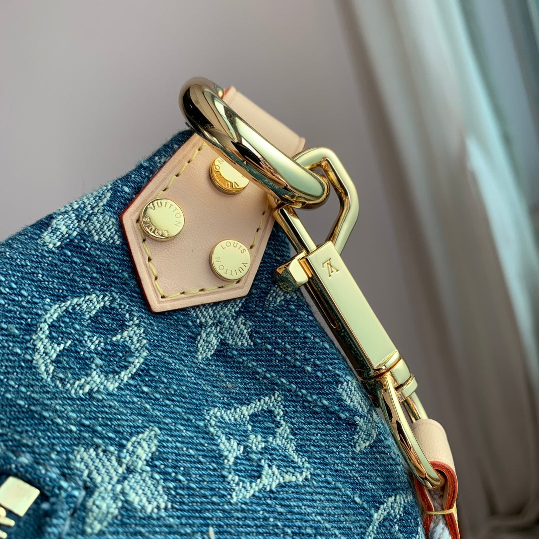Louis Vuitton Blue Denim Monogram Print Belt Bag with Leather Trim