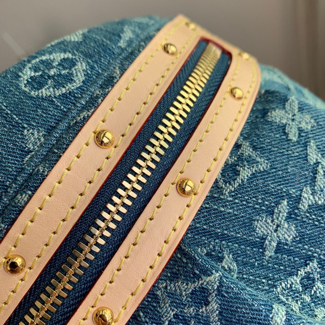 Louis Vuitton Blue Denim Monogram Print Belt Bag with Leather Trim