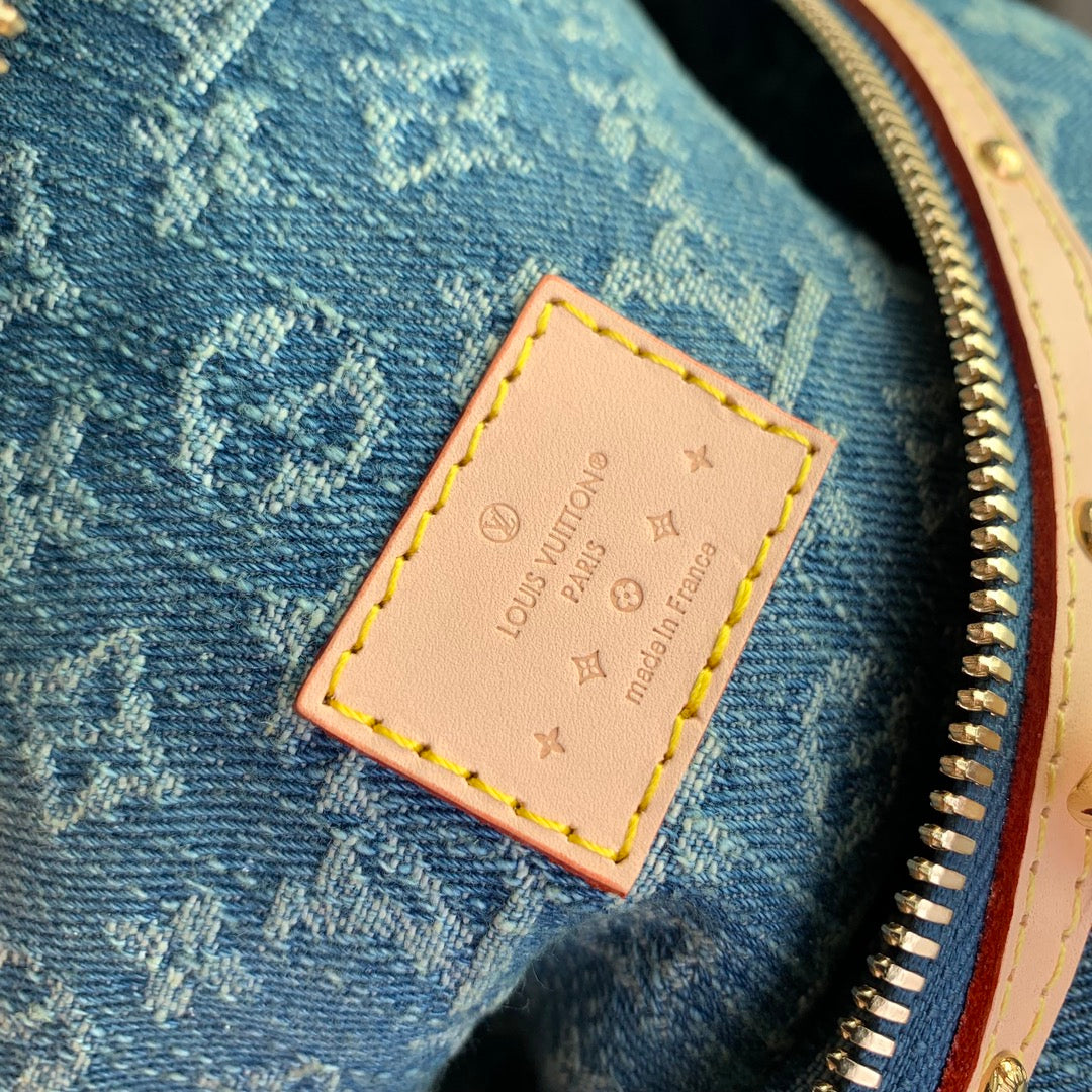 Louis Vuitton Blue Denim Monogram Print Belt Bag with Leather Trim