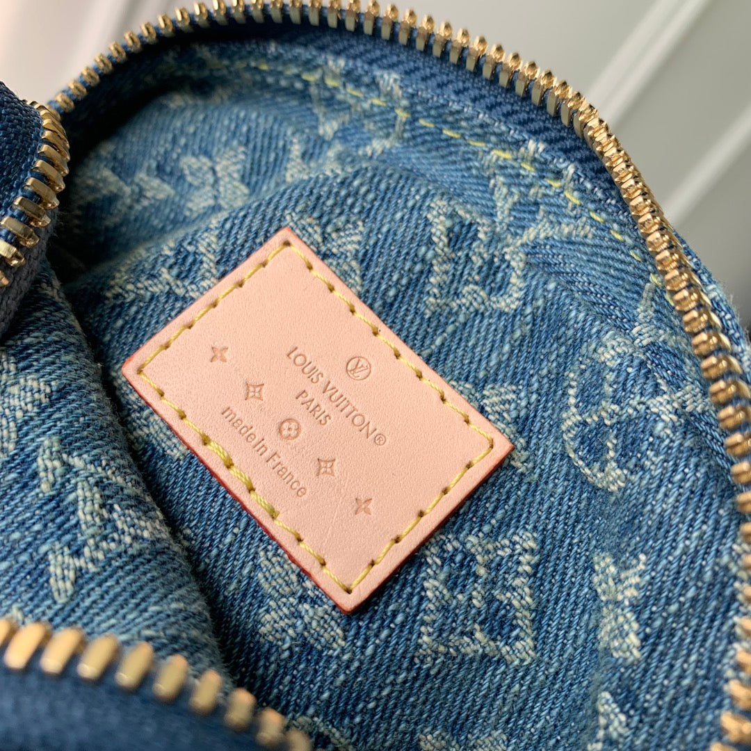 Louis Vuitton Vintage Monogram Blue Denim Crossbody Shoulder Bag with Gold Clasp