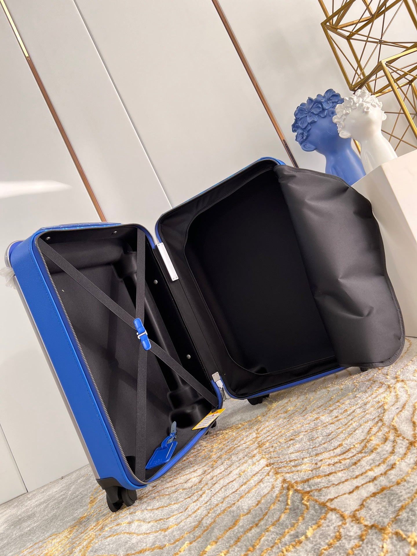 Blue Monogram Hardside Carry-On Spinner Suitcase with Cute Puppies