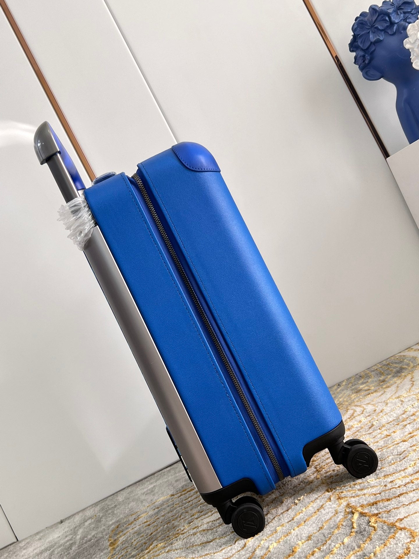 Blue Monogram Hardside Carry-On Spinner Suitcase with Cute Puppies