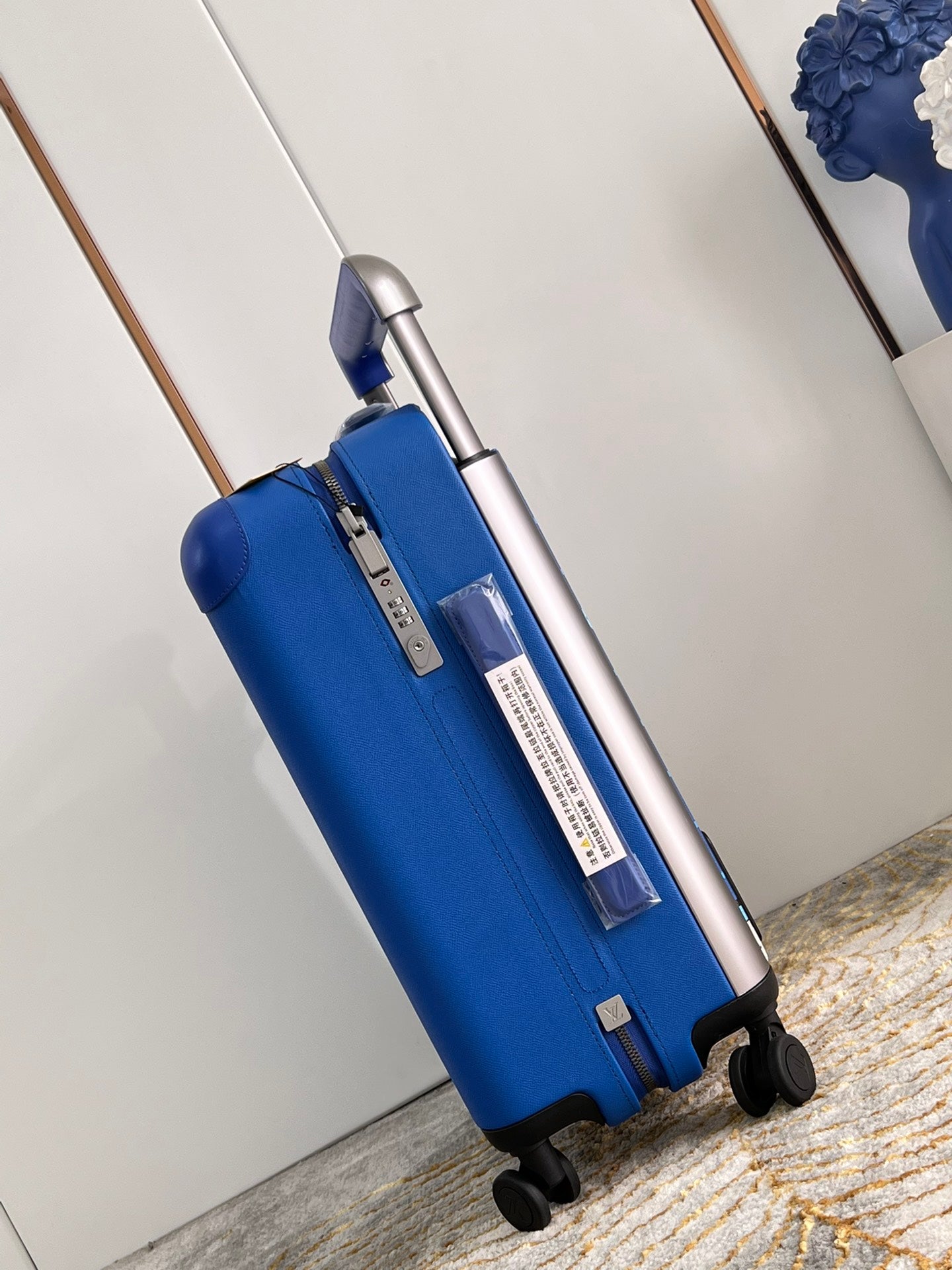 Blue Monogram Hardside Carry-On Spinner Suitcase with Cute Puppies