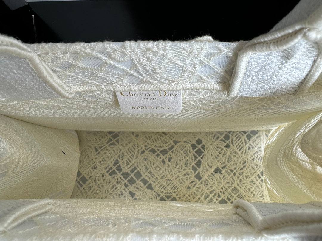 Dior White Embroidered Butterfly Lace Canvas Tote Bag for Women