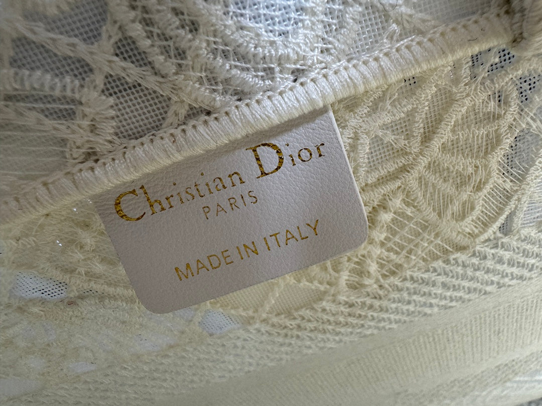 Dior White Embroidered Butterfly Lace Canvas Tote Bag for Women