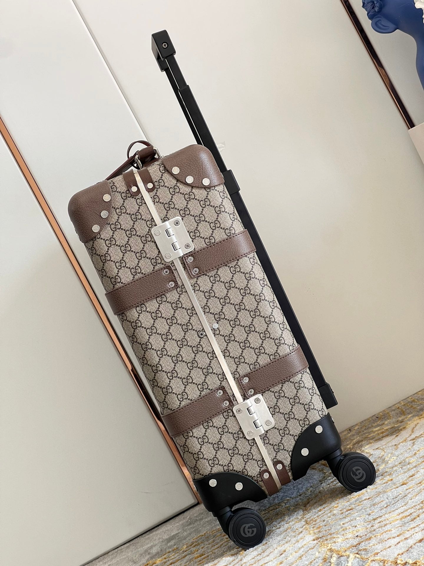 Vintage Brown Monogram Spinner Suitcase Retro Hard Shell Luggage