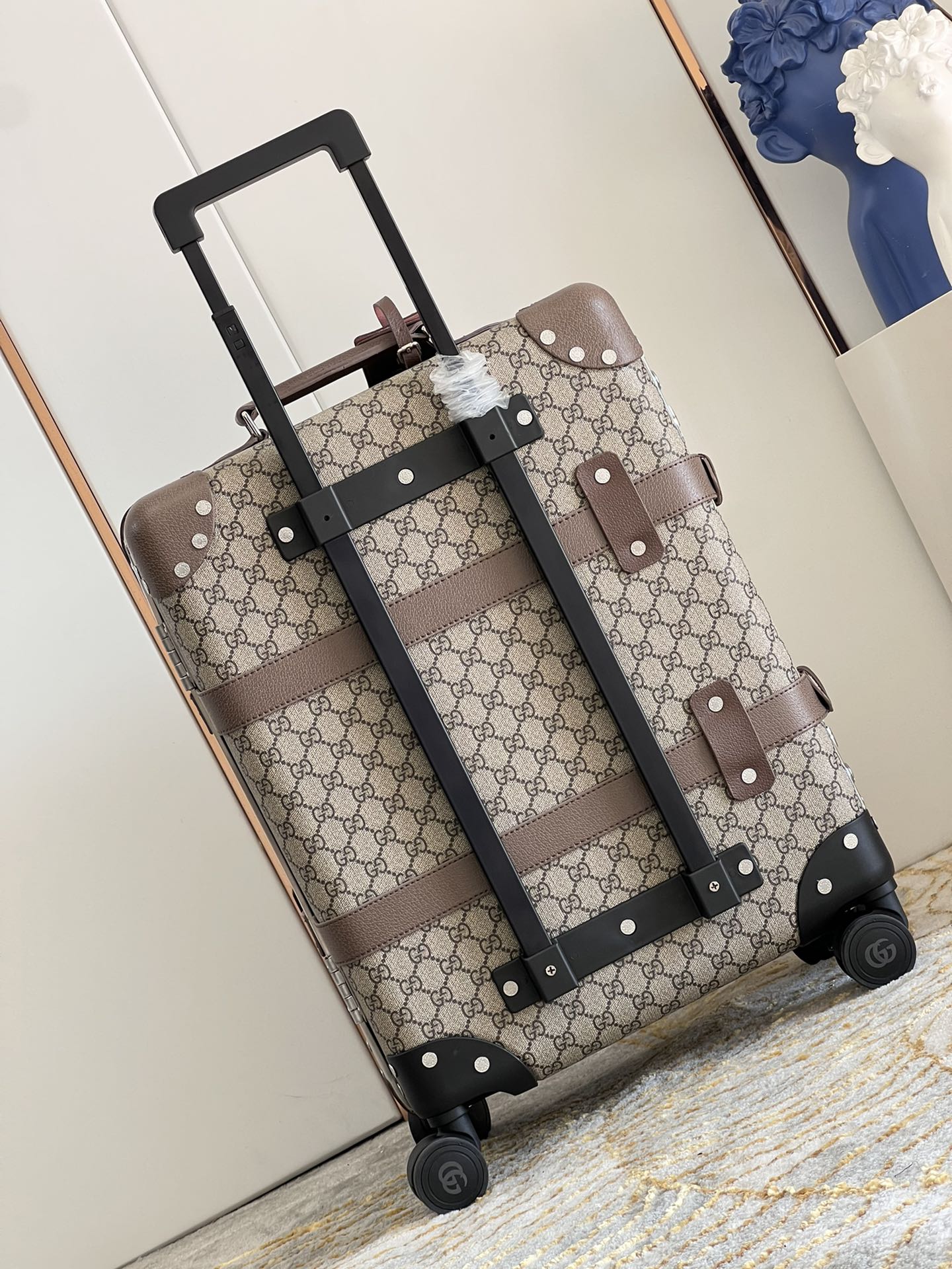 Vintage Brown Monogram Spinner Suitcase Retro Hard Shell Luggage