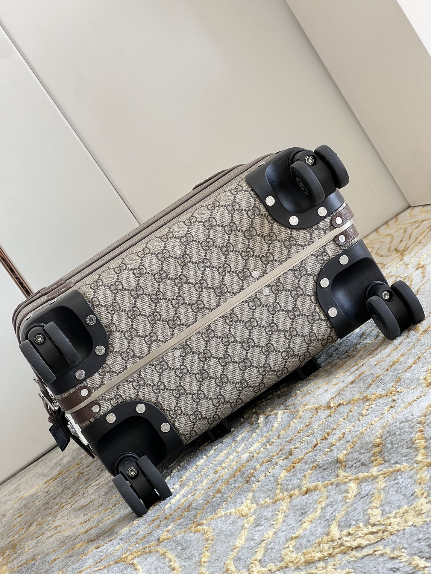 Vintage Brown Monogram Spinner Suitcase Retro Hard Shell Luggage