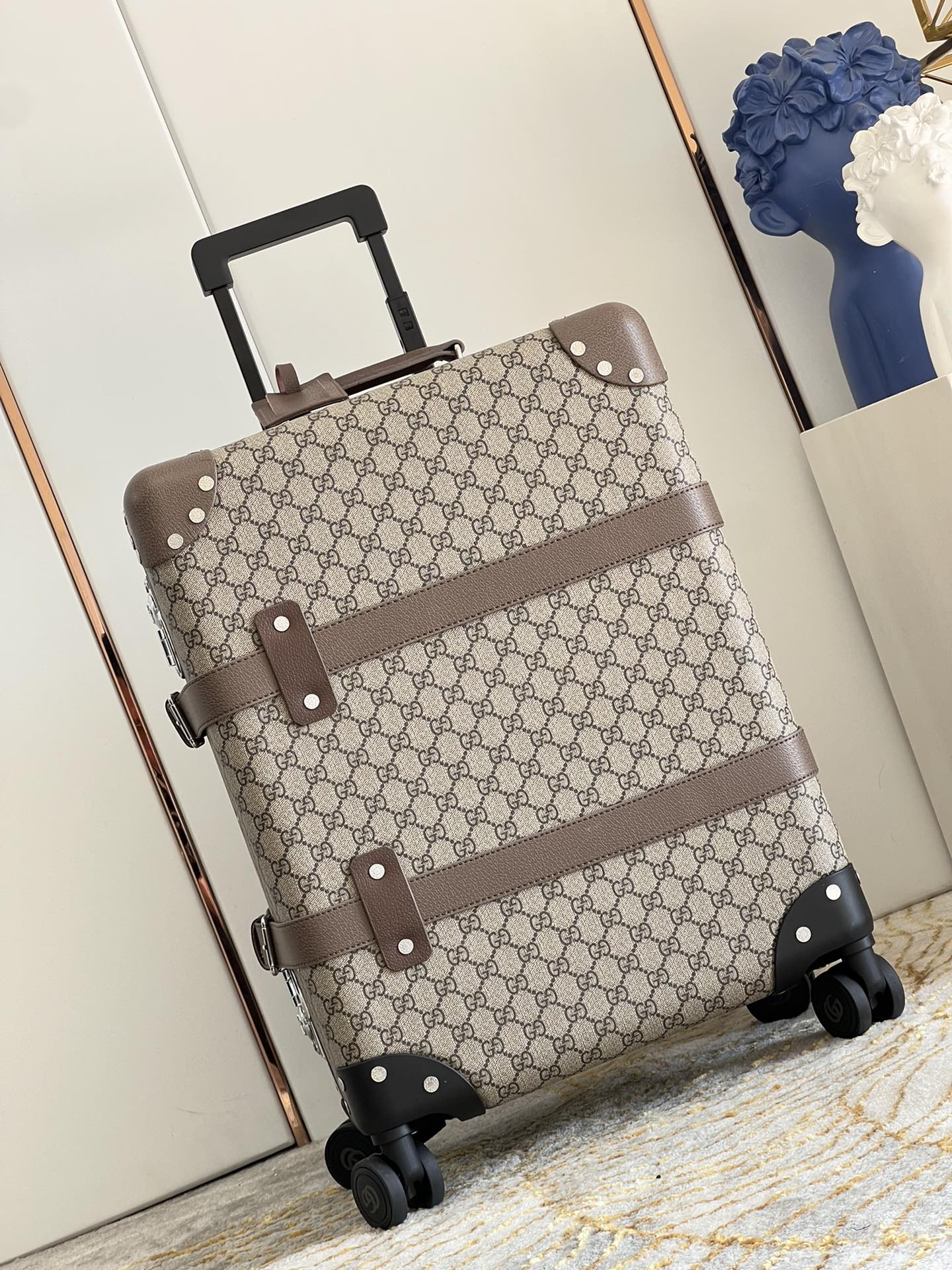 Vintage Brown Monogram Spinner Suitcase Retro Hard Shell Luggage