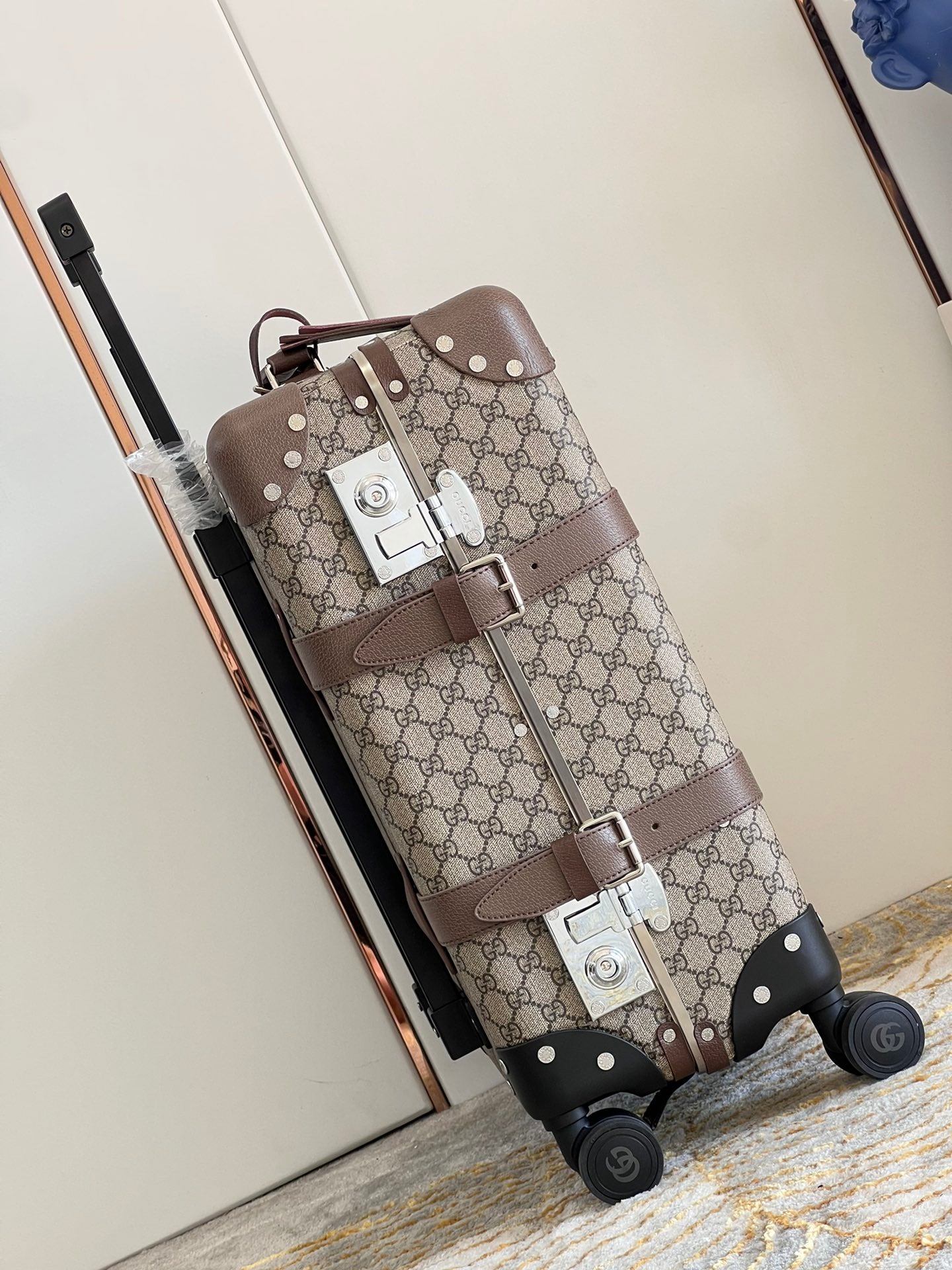 Vintage Brown Monogram Spinner Suitcase Retro Hard Shell Luggage