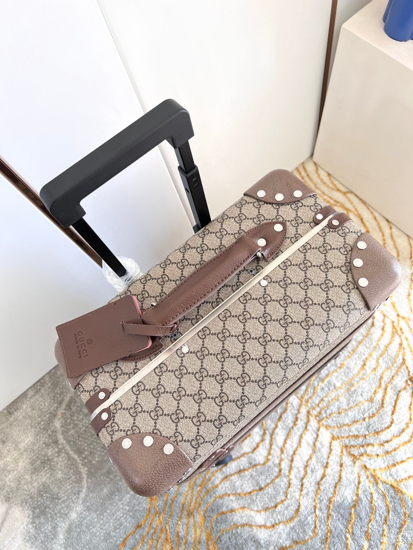 Vintage Brown Monogram Spinner Suitcase Retro Hard Shell Luggage