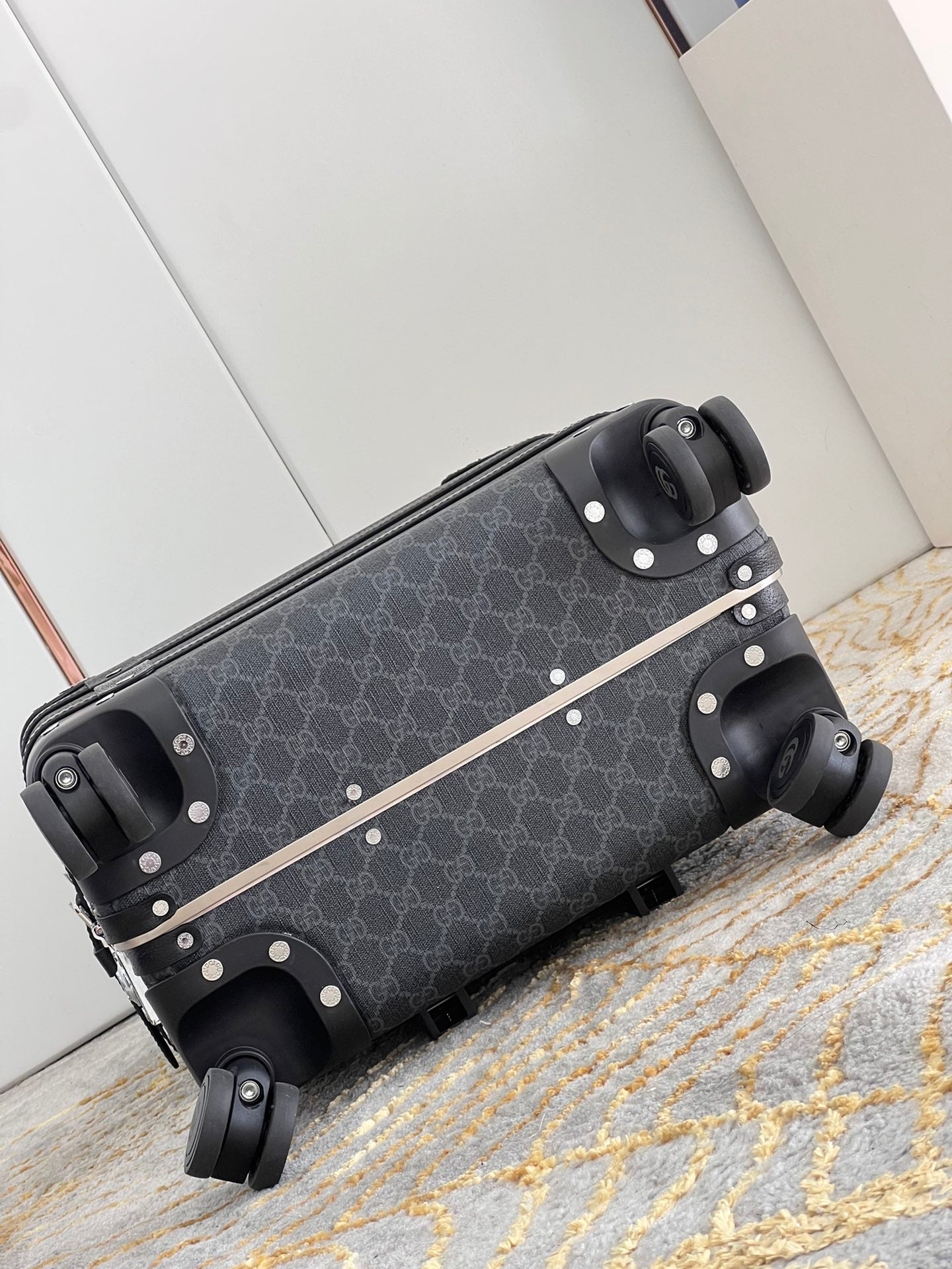 Vintage Monogram Pattern Trunk Suitcase with Spinner Wheels