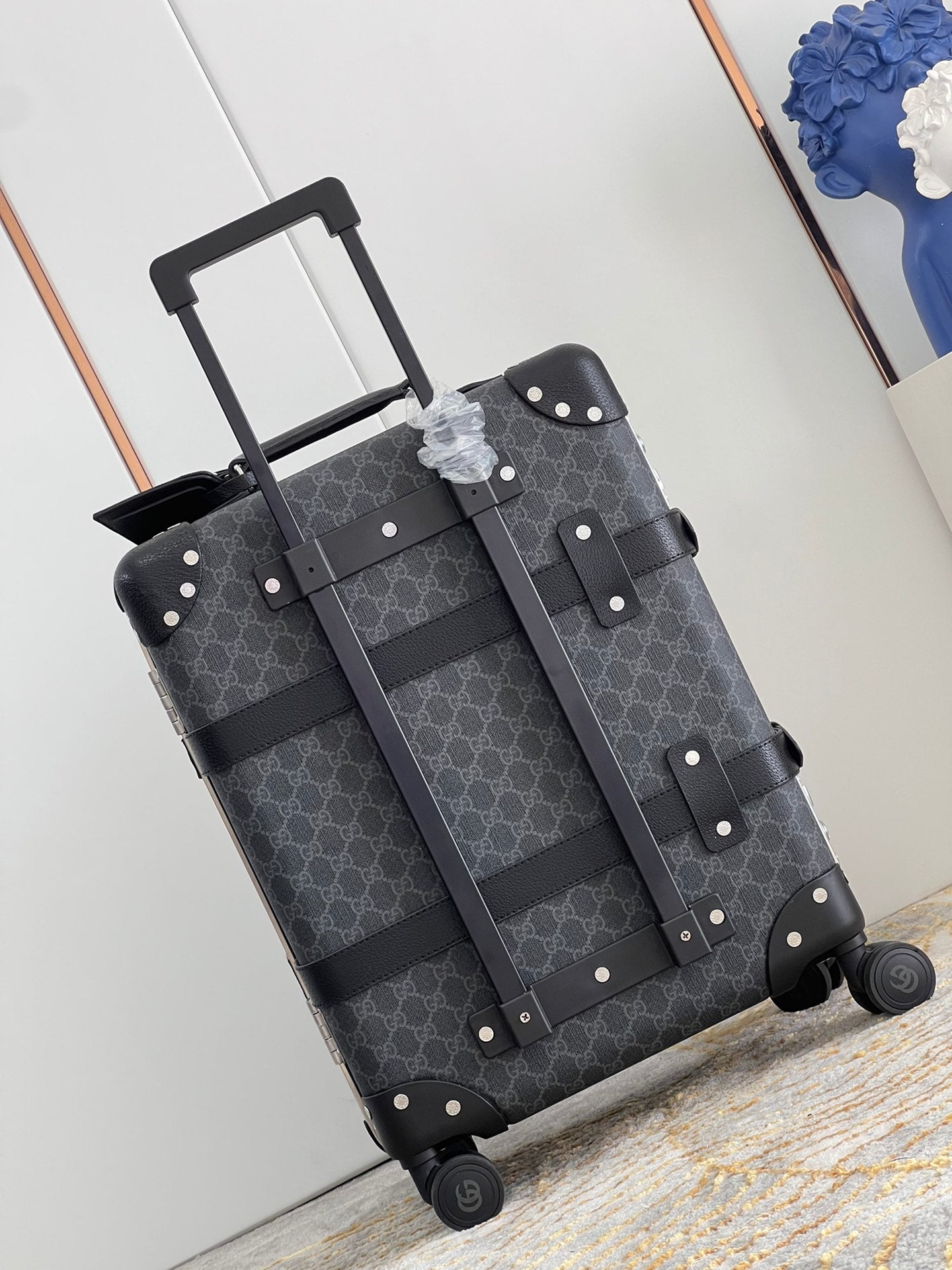 Vintage Monogram Pattern Trunk Suitcase with Spinner Wheels