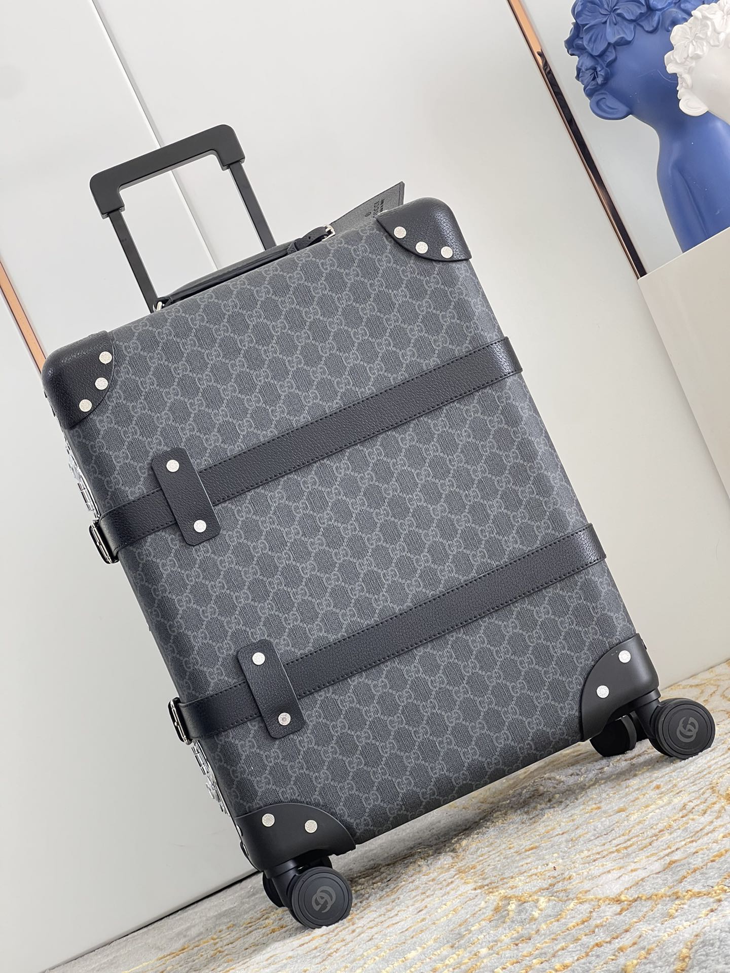 Vintage Monogram Pattern Trunk Suitcase with Spinner Wheels