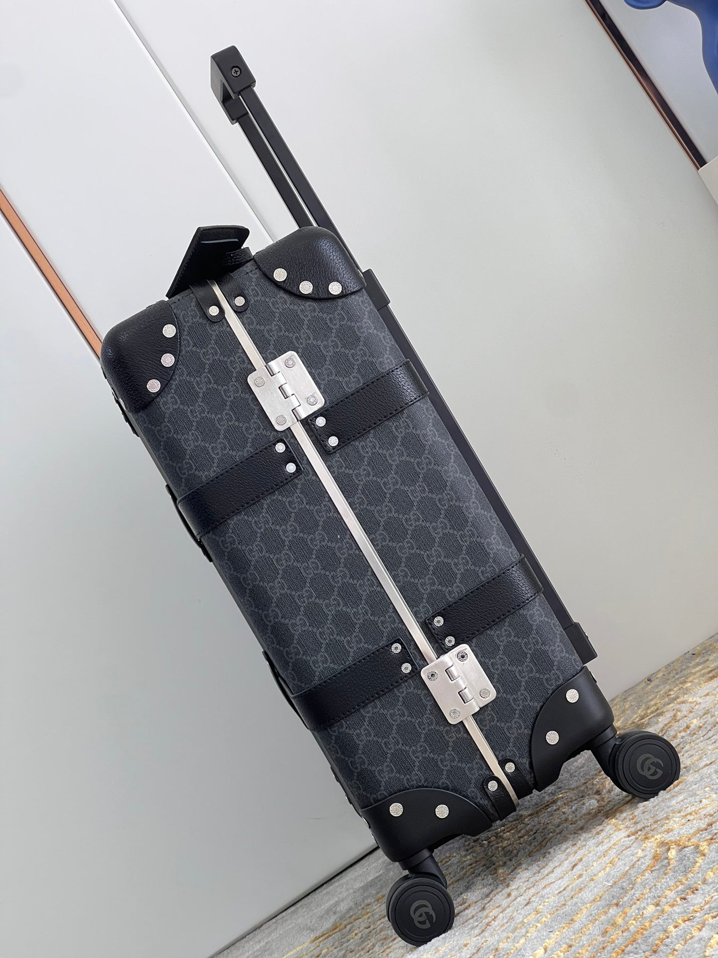 Vintage Monogram Pattern Trunk Suitcase with Spinner Wheels