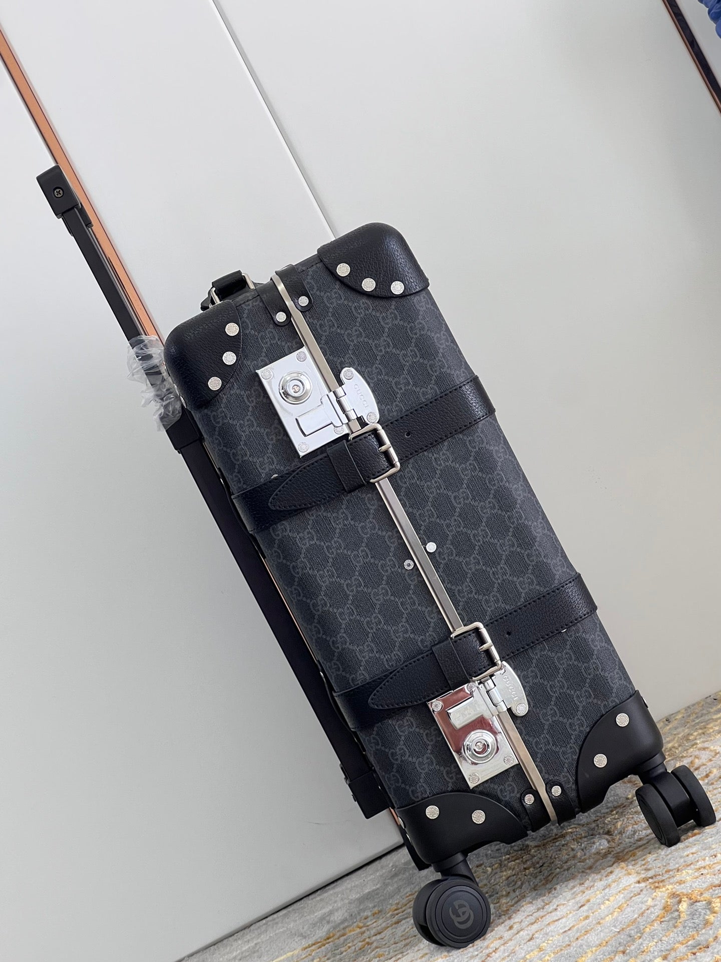 Vintage Monogram Pattern Trunk Suitcase with Spinner Wheels