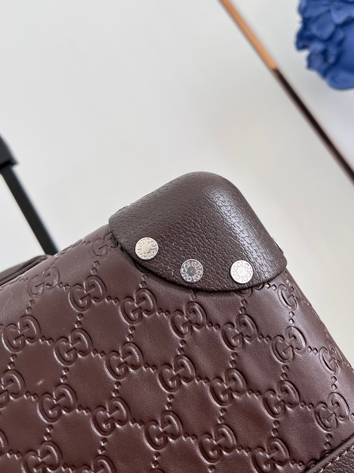 Vintage Brown Embossed Leather Spinner Luggage Suitcase