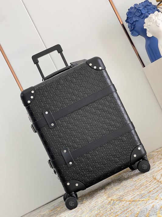 Vintage Black Spinner Trunk Luggage with Riveted Corners