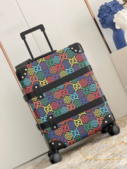 Retro Rainbow Monogram Hard Shell Spinner Luggage Suitcase