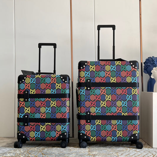 Vintage Multicolor Monogram Spinner Luggage Set with Black Trim