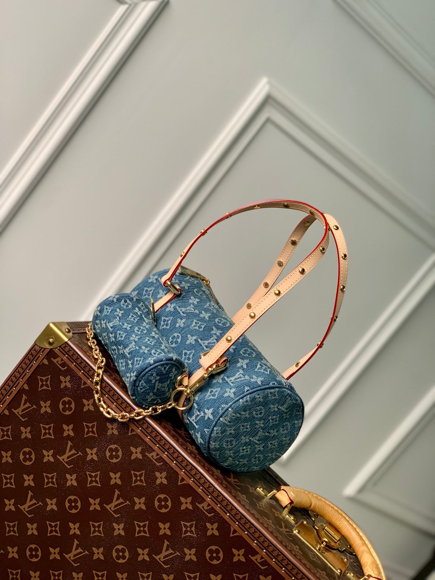 Louis Vuitton Blue Denim Monogram Cylinder Shoulder Bag and Pouch Set