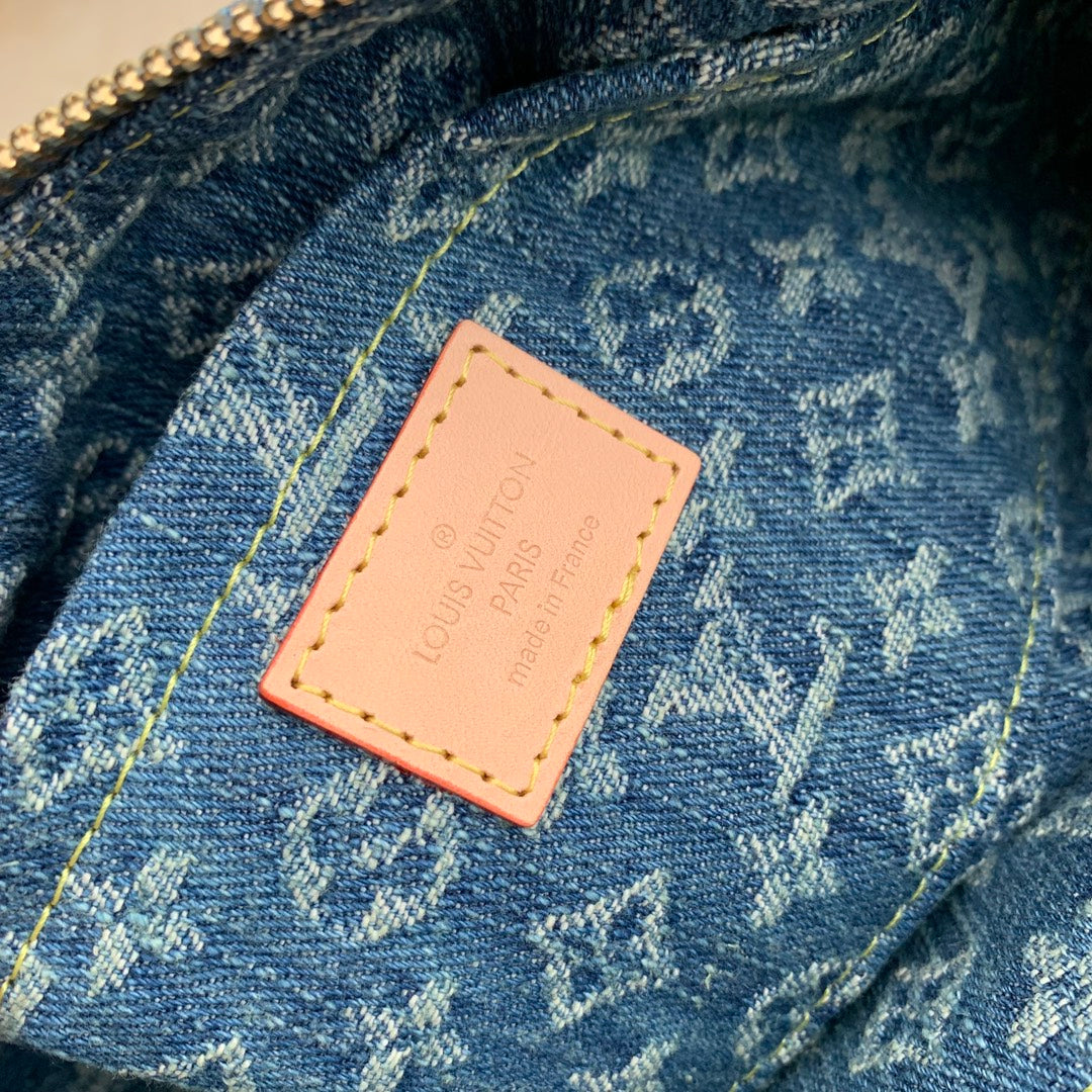 Louis Vuitton Blue Denim Monogram Cylinder Shoulder Bag and Pouch Set