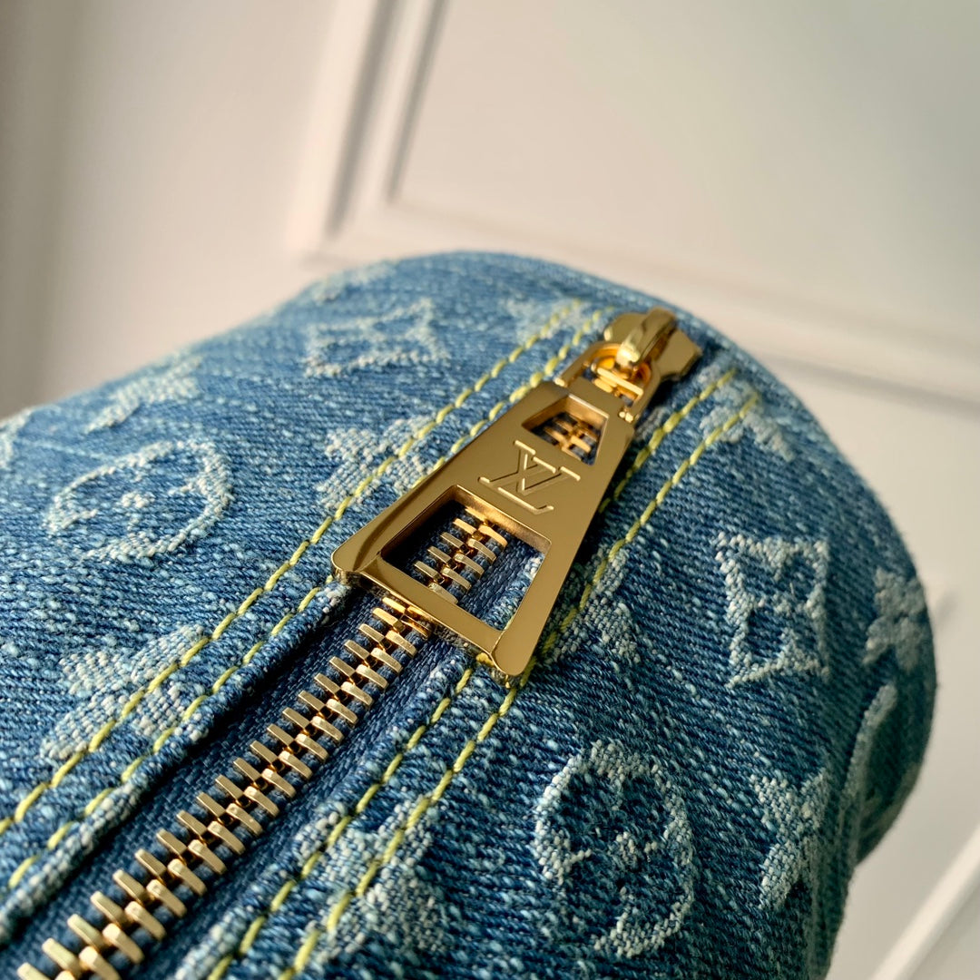 Louis Vuitton Blue Denim Monogram Cylinder Shoulder Bag and Pouch Set