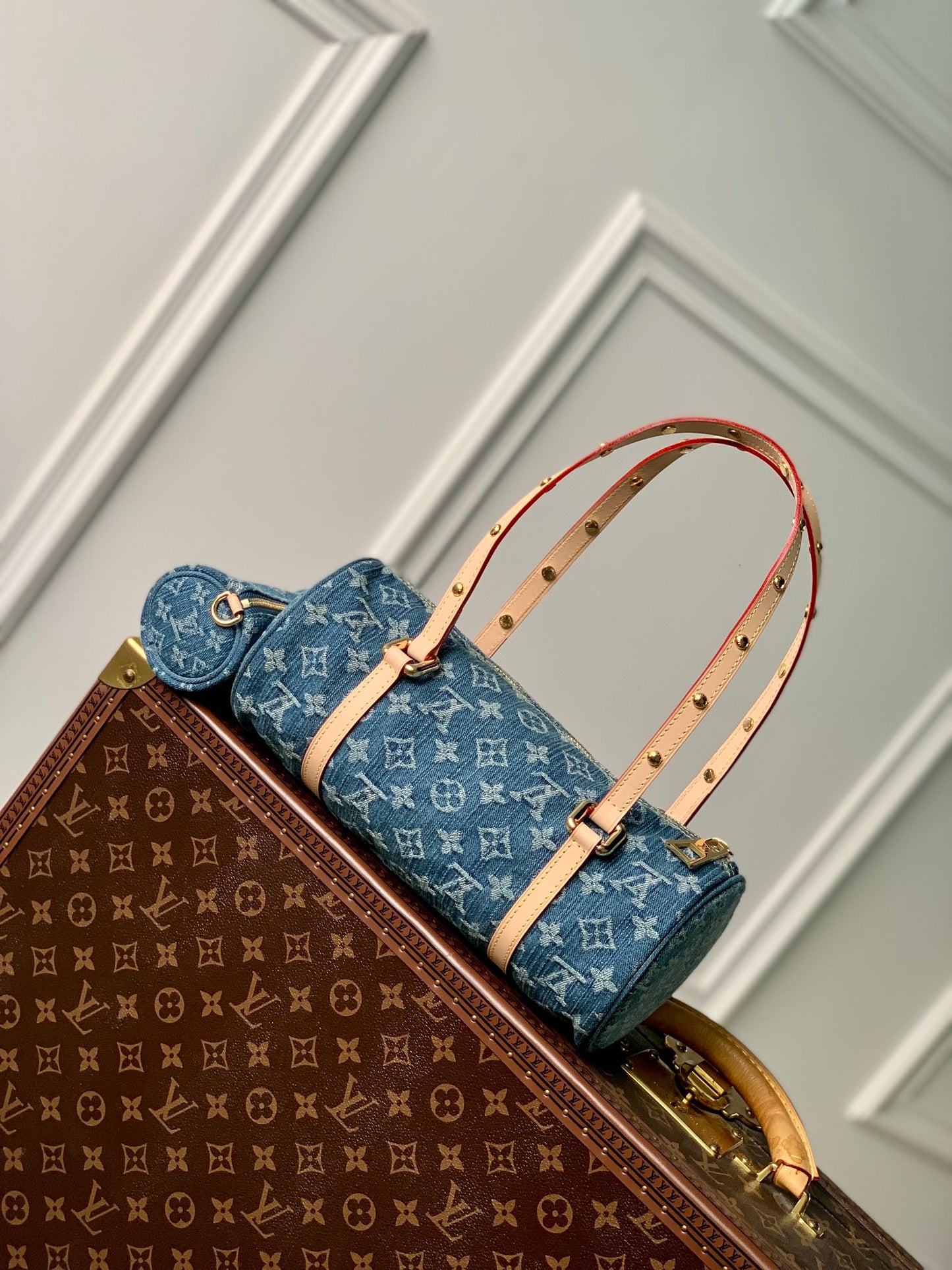 Louis Vuitton Blue Denim Monogram Cylinder Shoulder Bag and Pouch Set