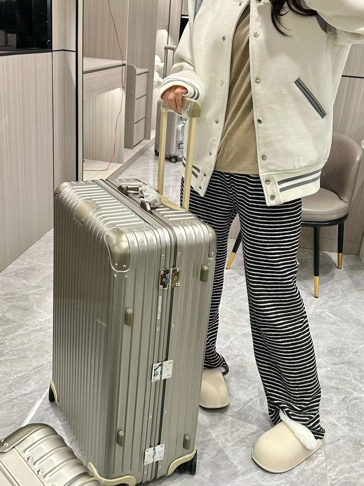 Women's Oversized White Varsity Baseball Jacket with Striped Trim