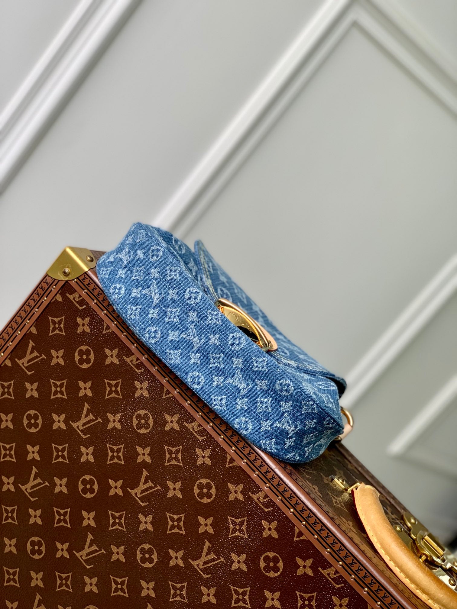 Louis Vuitton Vintage Style Blue Denim Monogram Shoulder Bag with Gold Hardware