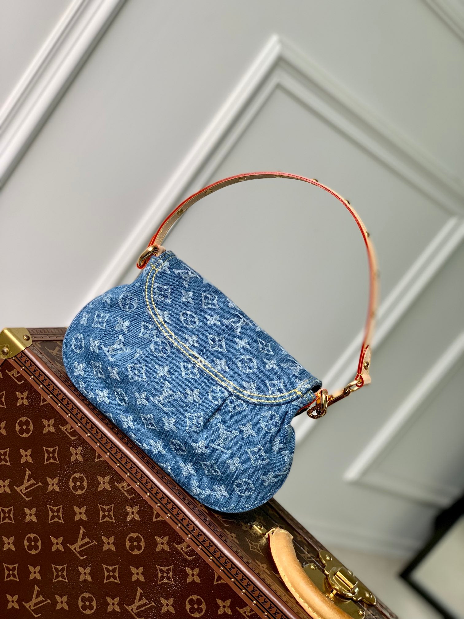 Louis Vuitton Vintage Style Blue Denim Monogram Shoulder Bag with Gold Hardware