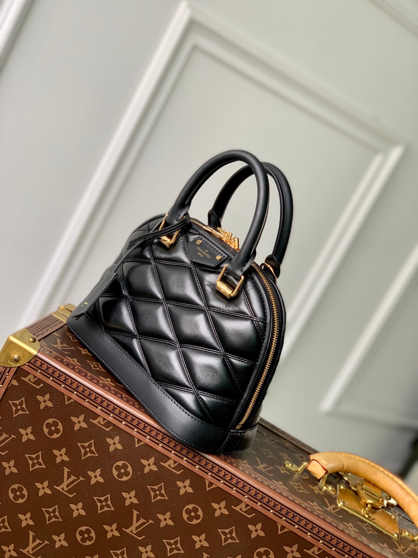 Louis Vuitton Classic Black Quilted Leather Top Handle Dome Shoulder Bag