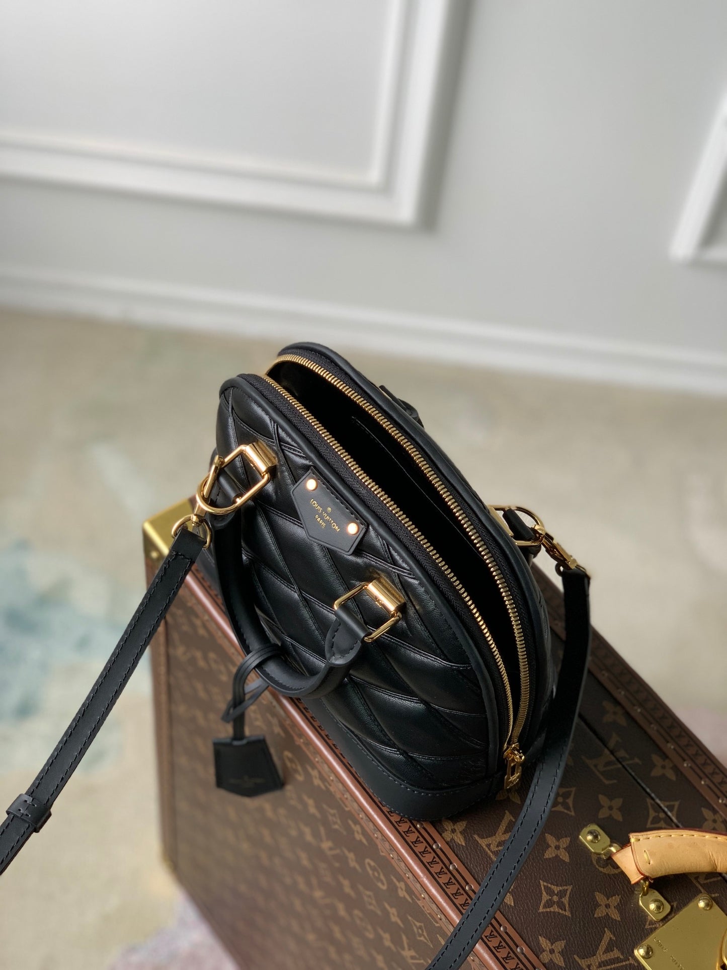 Louis Vuitton Classic Black Quilted Leather Top Handle Dome Shoulder Bag