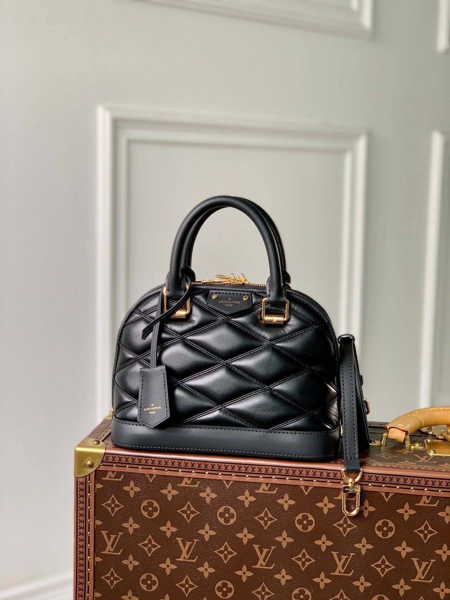 Louis Vuitton Classic Black Quilted Leather Top Handle Dome Shoulder Bag