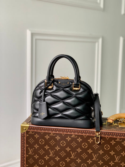 Louis Vuitton Classic Black Quilted Leather Top Handle Dome Shoulder Bag