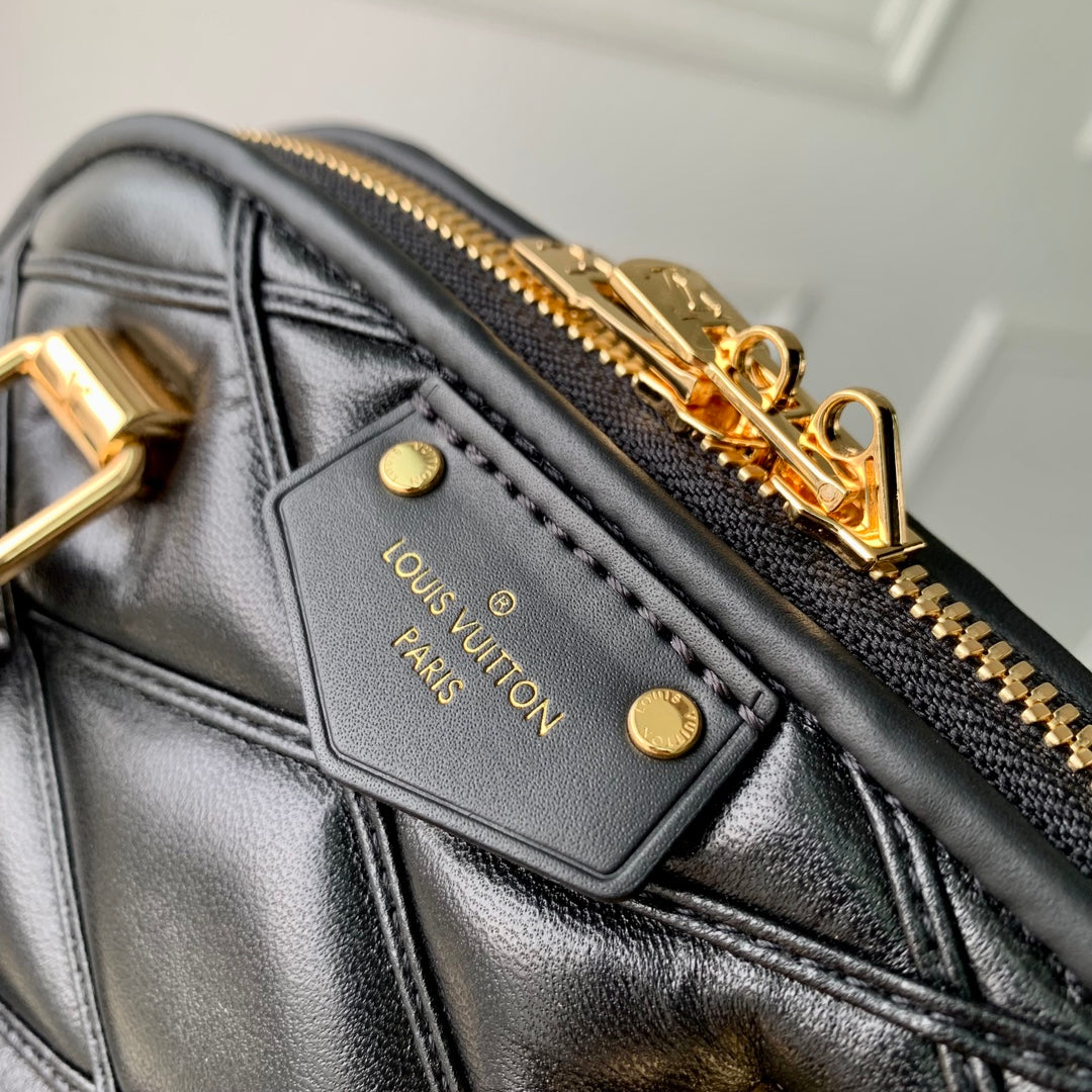 Louis Vuitton Classic Black Quilted Leather Top Handle Dome Shoulder Bag