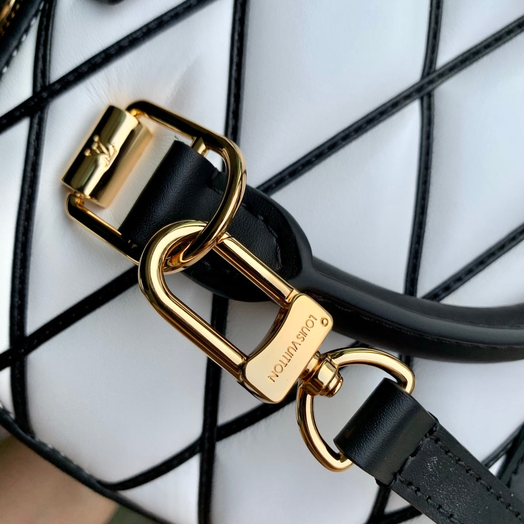 Louis Vuitton White and Black Quilted Dome Top Handle Crossbody Satchel Bag