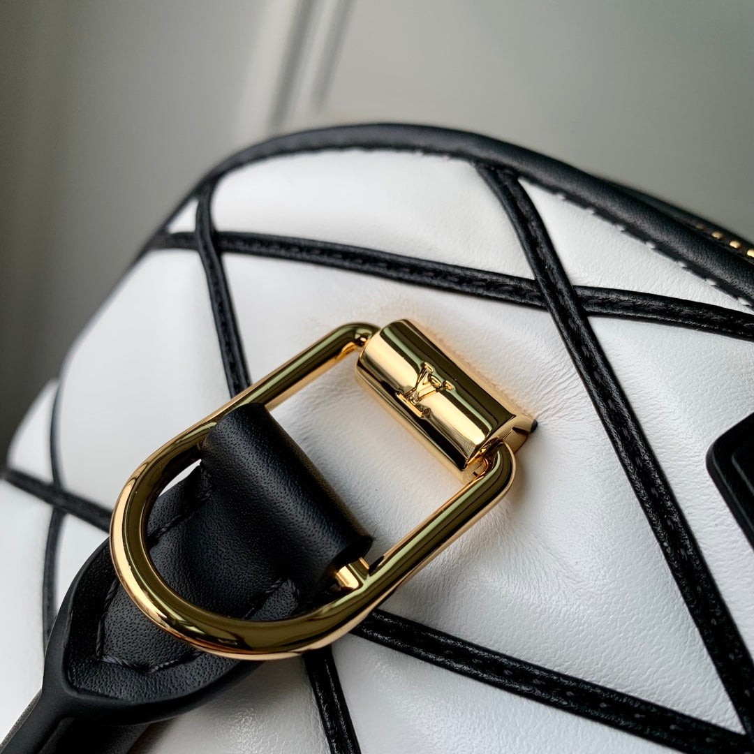 Louis Vuitton White and Black Quilted Dome Top Handle Crossbody Satchel Bag