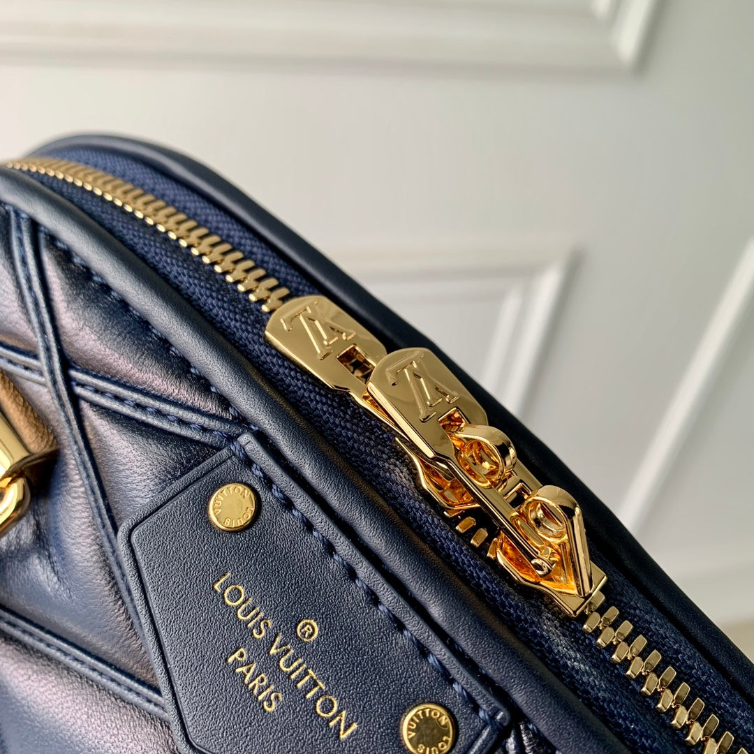 Louis Vuitton Elegant Navy Blue Quilted Leather Dome Handbag with Shoulder Strap
