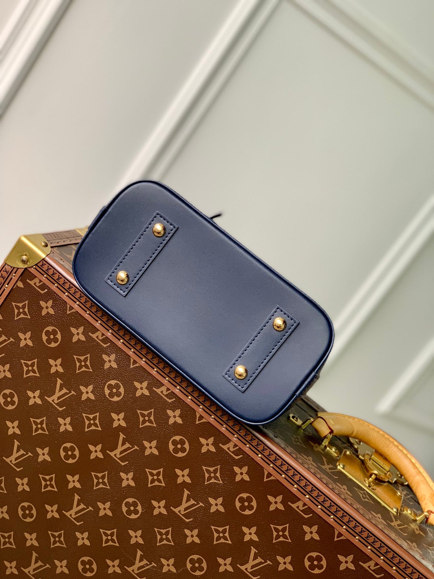 Louis Vuitton Elegant Navy Blue Quilted Leather Dome Handbag with Shoulder Strap