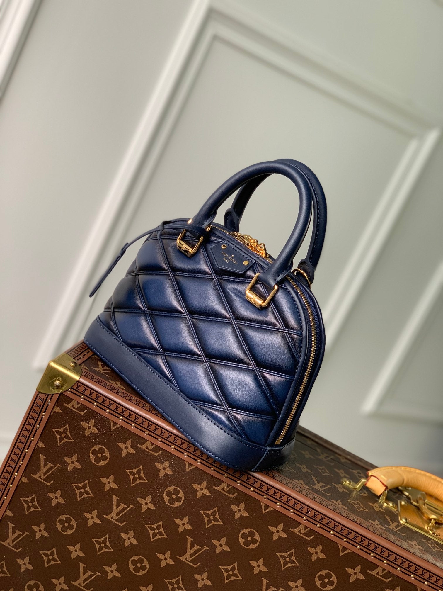 Louis Vuitton Alma BB Malletage Quilted Leather Handbag - Navy Blue