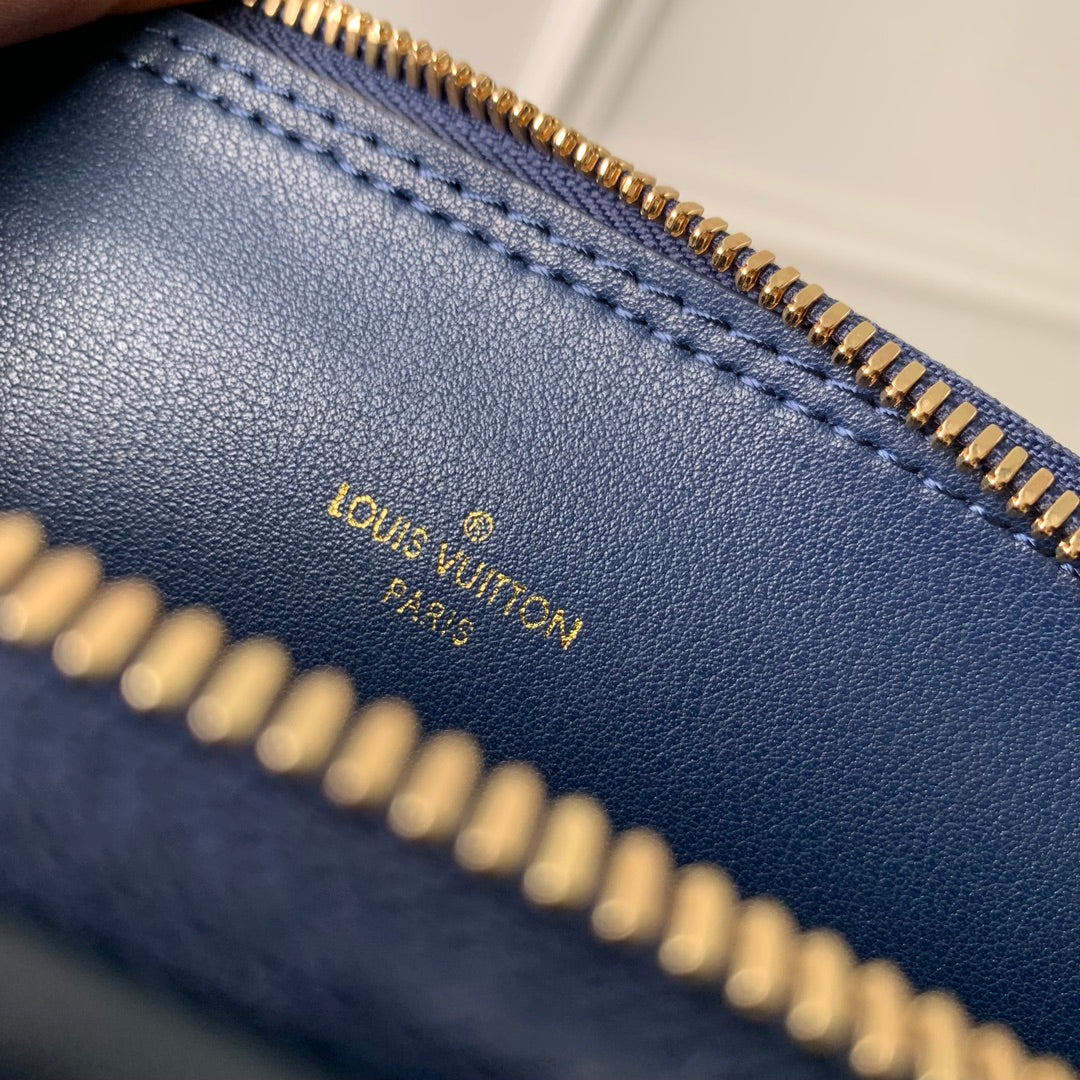 Louis Vuitton Elegant Navy Blue Quilted Leather Dome Handbag with Shoulder Strap