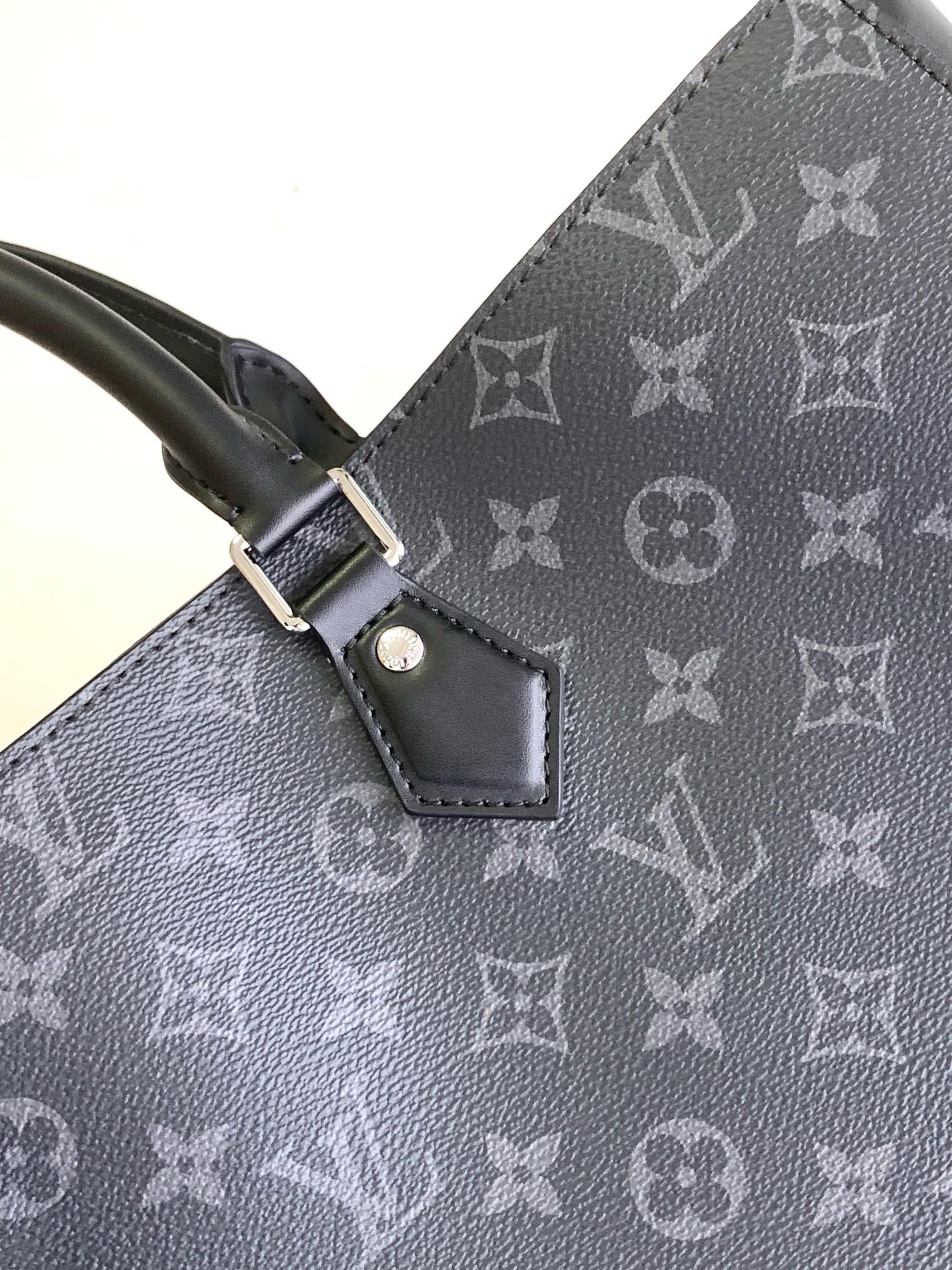 Louis Vuitton Structured Black Monogram Pattern Tote Bag with Top Handles