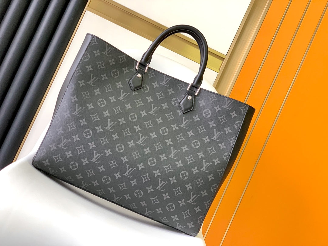 Louis Vuitton Structured Black Monogram Pattern Tote Bag with Top Handles