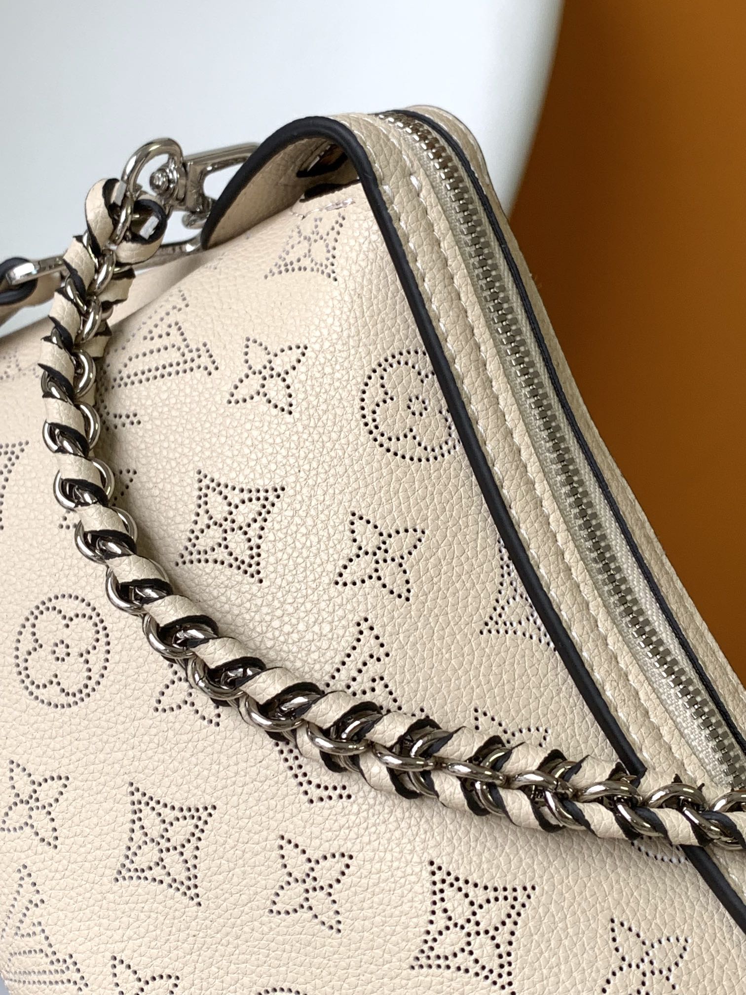 Louis Vuitton Beige Embossed Monogram Leather Shoulder Bag with Chain Strap